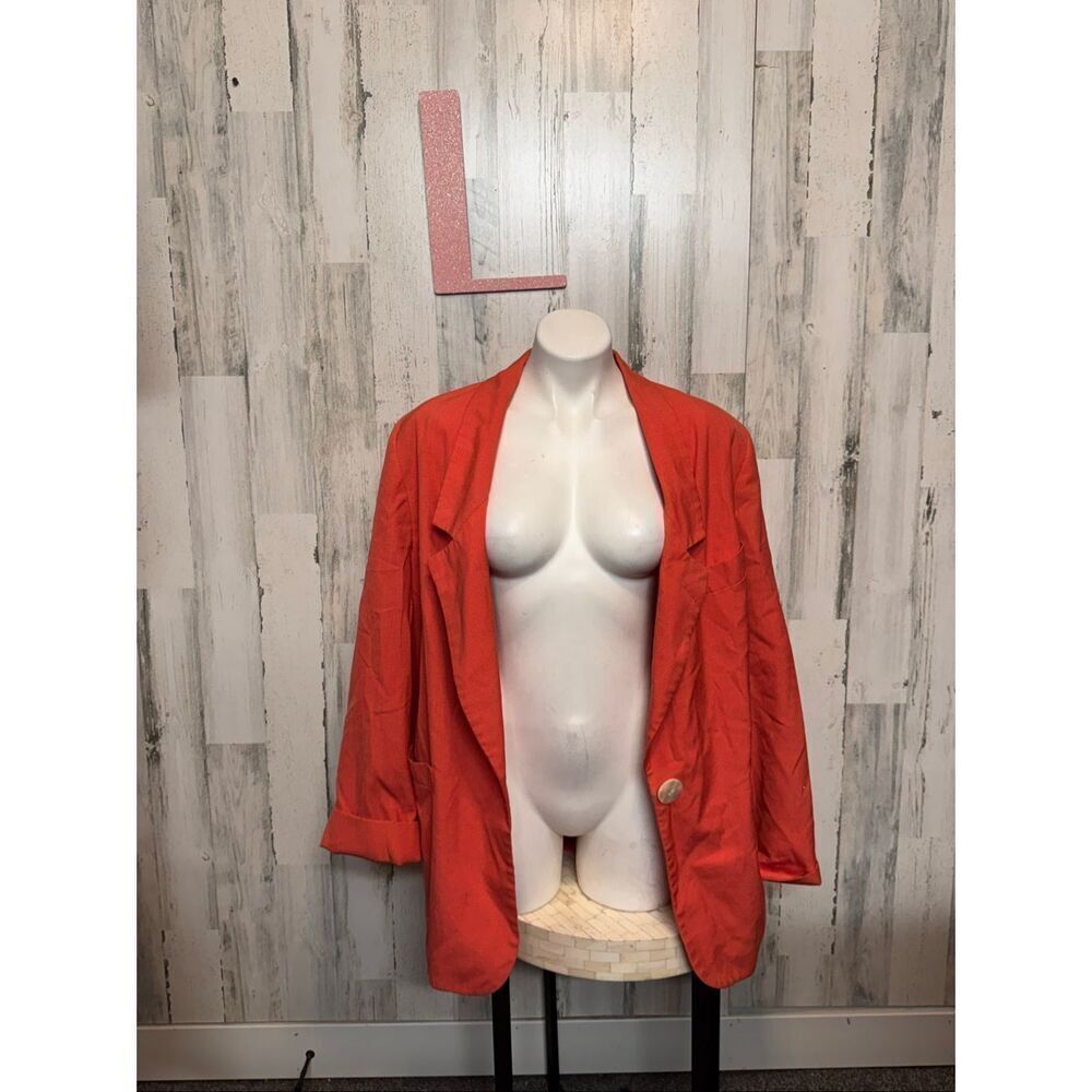 Vintage Lynn Greene for Richard Neal Oversized Blazer Orange Linen Blend Size L - Picture 2 of 8
